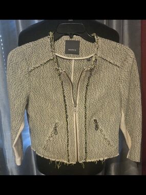 MARCS Women's Tweed Zip-Front Jacket in Light Green, Ivory and Black